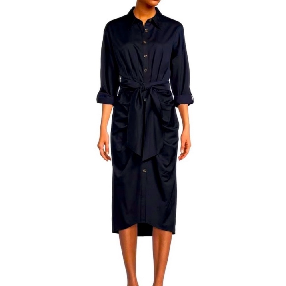 ANTONIO MELANI Dark Navy Button-Front Midi Shirt Dress - Picture 2 of 7